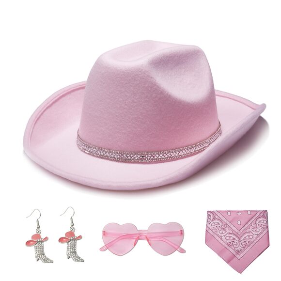 Accessories - 1388 Women's Glitter Faux Felt Cowboy Hat Set For Western Party Costume(us